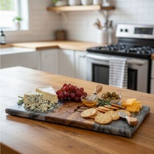 NWT “B” engraved Mark & Graham Marble and Wood Serving Board